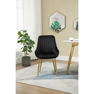 Condition photo showing New/Like New for black velvet dining chairs with arms and metal legs