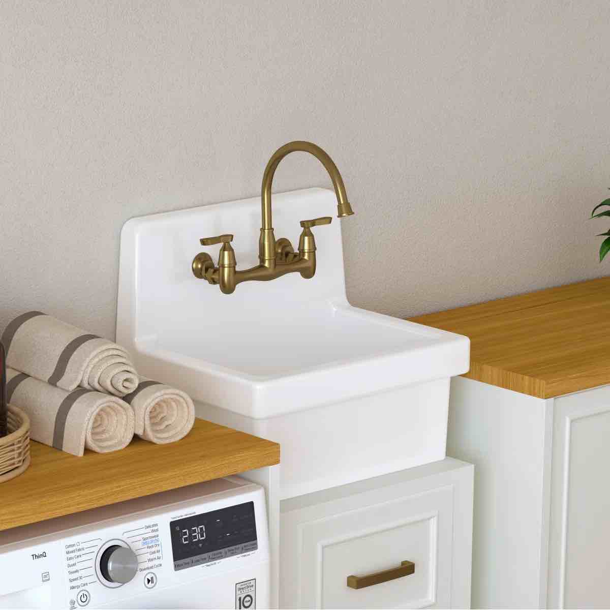 21 Inch Wall Mount Utility Sink, High Back Farmhouse Sink, White Ceramic Bathroom Sink Above Counter, Floating Porcelain Laundry Tub for Kitchen, Bathroom, Garage (21.3" x 16.2") FE-2116