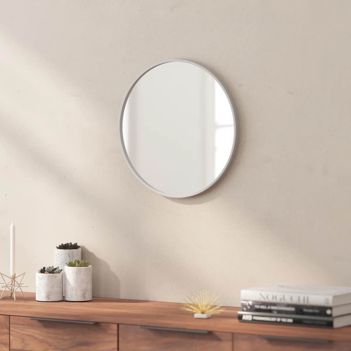 Condition photo showing New/Like New for metal round wall mirror