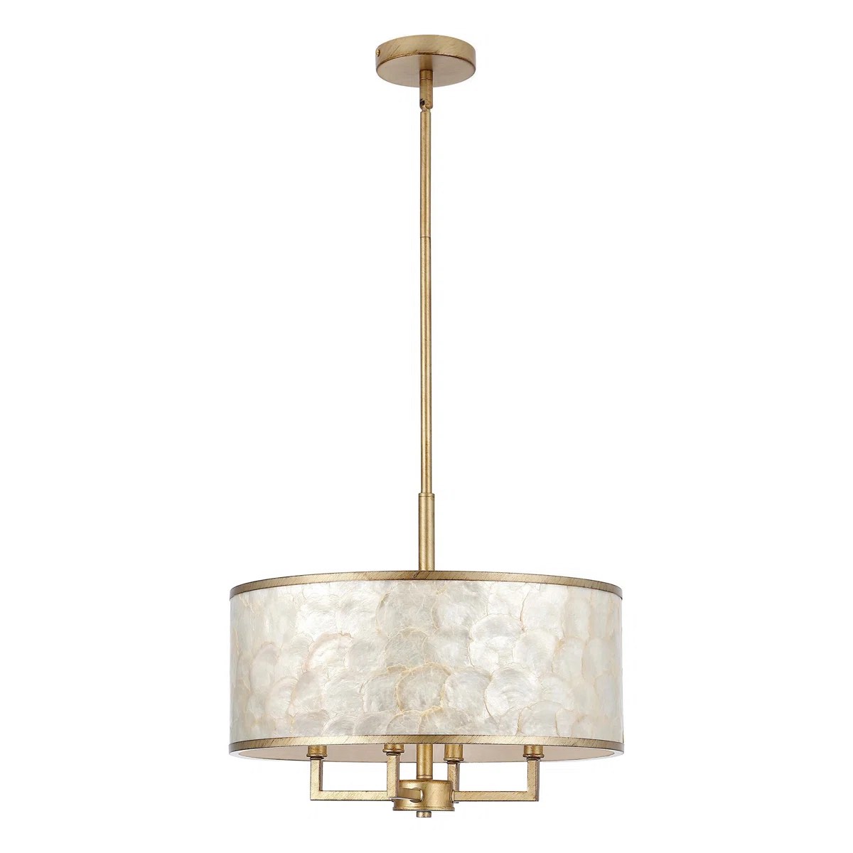 Condition photo showing New/Like New for 4-light natural capiz shell drum chandelier