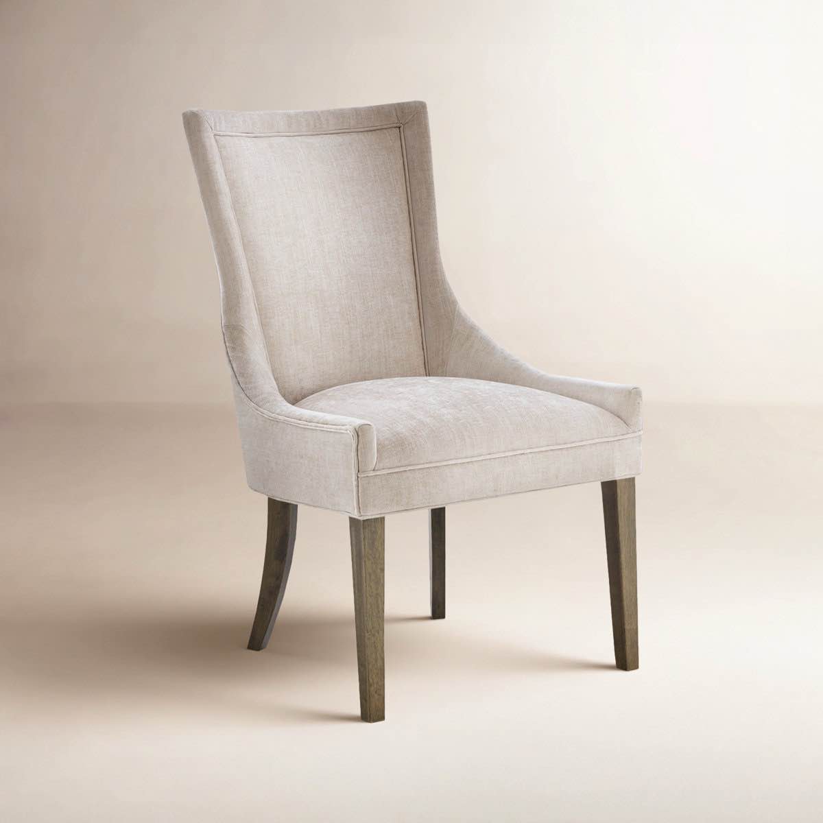 Condition photo showing New/Like New for ultra upholstered dining chairs with high-back design and solid wood legs (set of 2)
