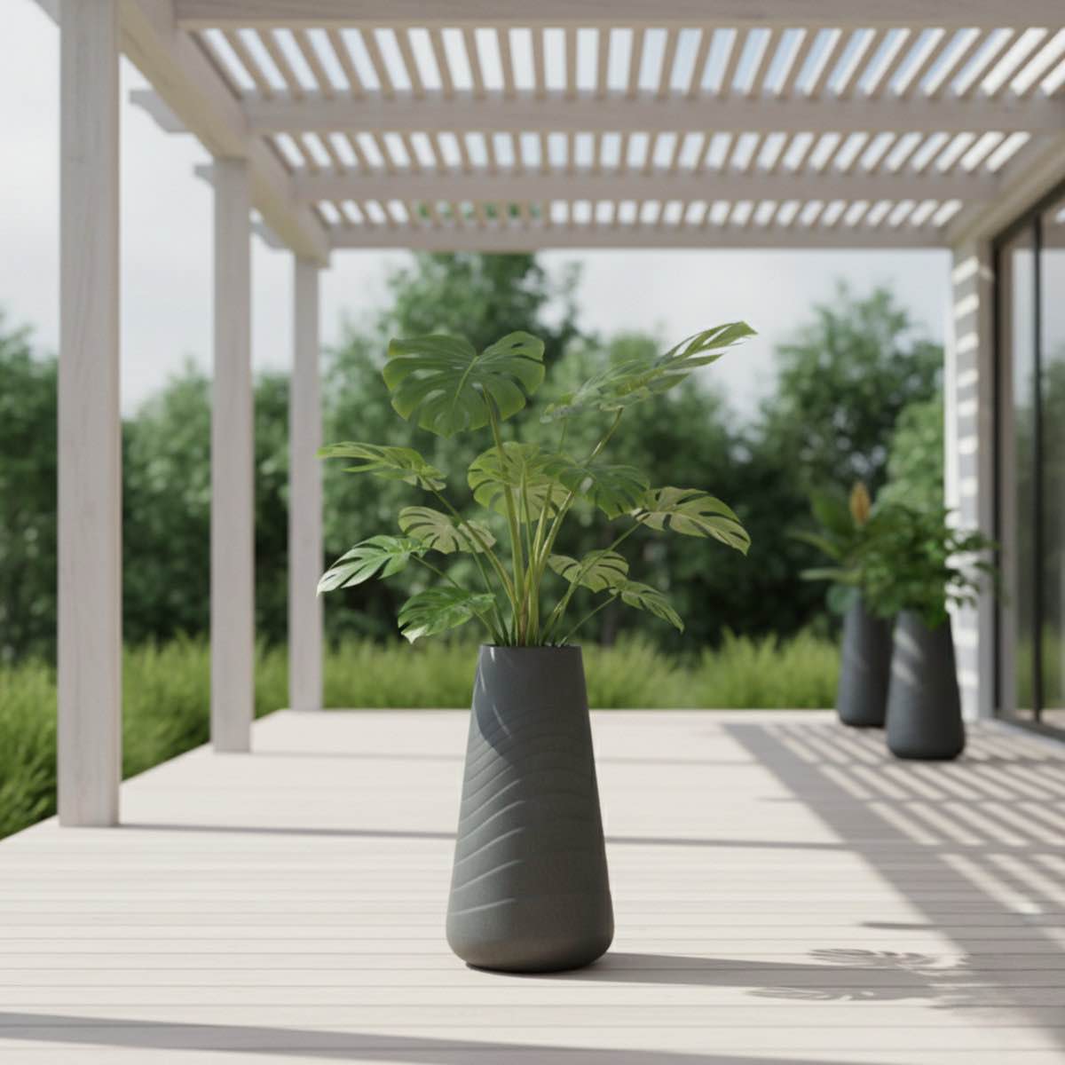 Condition photo showing New/Like New for modern tall indoor self watering decorative plant pot, 33 in contemporary flower pot home, office, garden decoration, gift