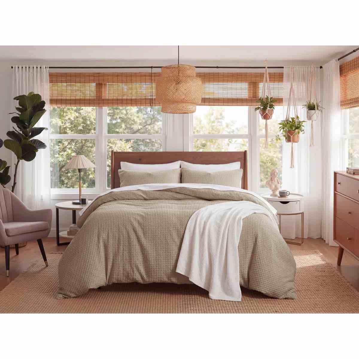 Condition photo showing New/Like New for bedsure luxury soft 100% cotton waffle weave plaid duvet cover