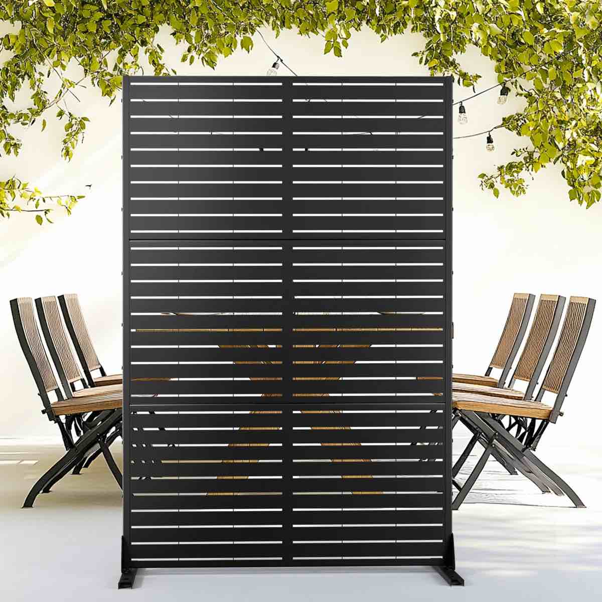 72" h x 47" w metal privacy screen -3, outdoor privacy screens - decorative outdoor divider with stand, outdoor privacy 3 panels for balcony & patio