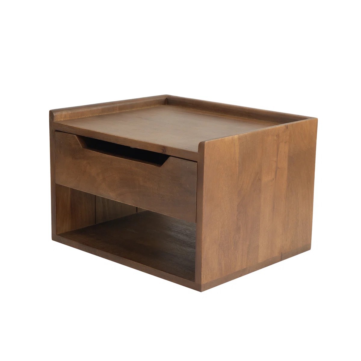 alina solid wood nightstand tray-top with drawer and open storage