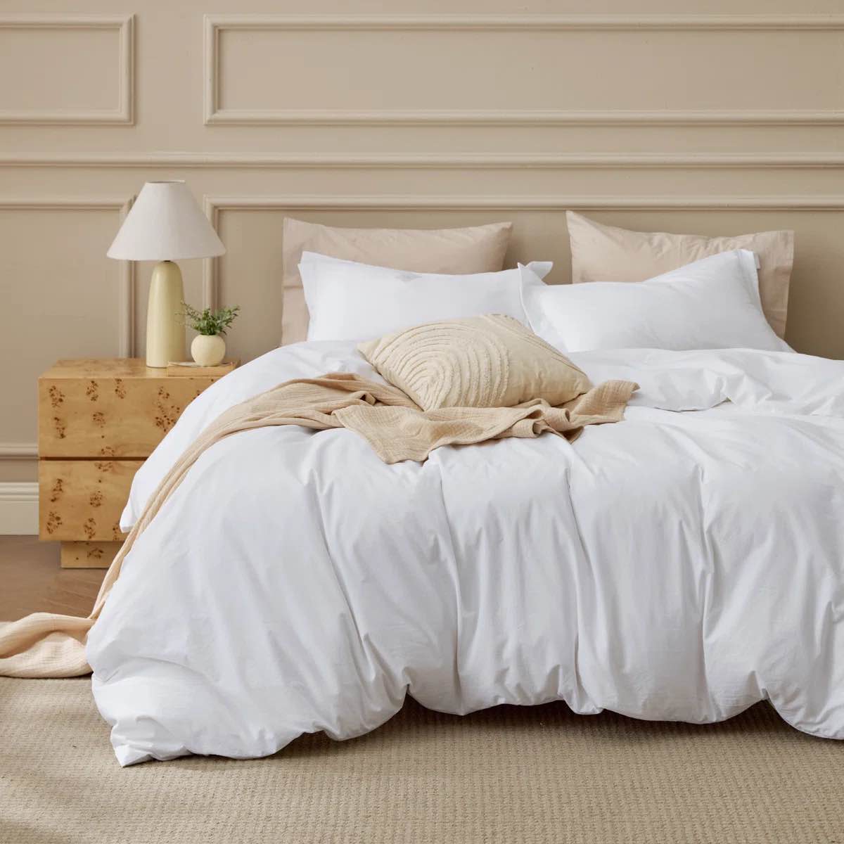 bedsure cotton duvet cover queen size - luxury slub weave 100% cotton duvet cover set, purewoven bedding set with a linen like textured, easy change, bright white, 90" x 90"