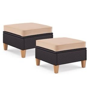 SHOOHOW Outdoor Patio Ottoman Sectional Sofa Set with Beige Cushions