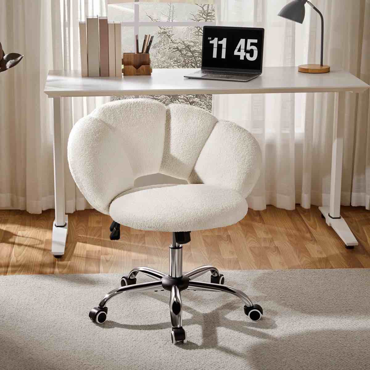  Boucle Upholstered Desk Chair - White