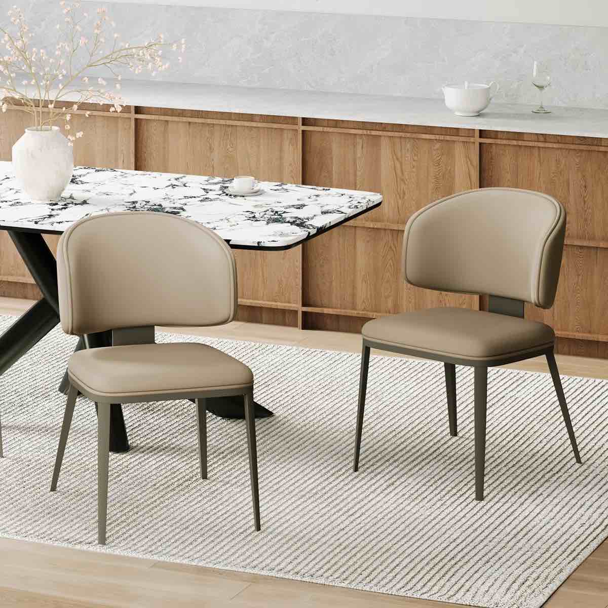modern upholstered faux leather dining chairs with metal legs