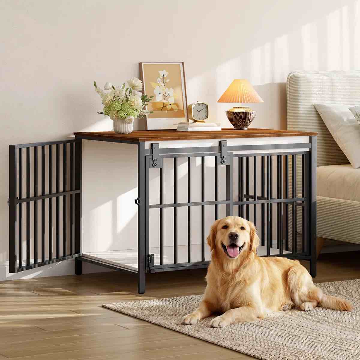 Condition photo showing Good Condition for dog crate furniture with sliding barn door, dog kennel indoor for medium dogs