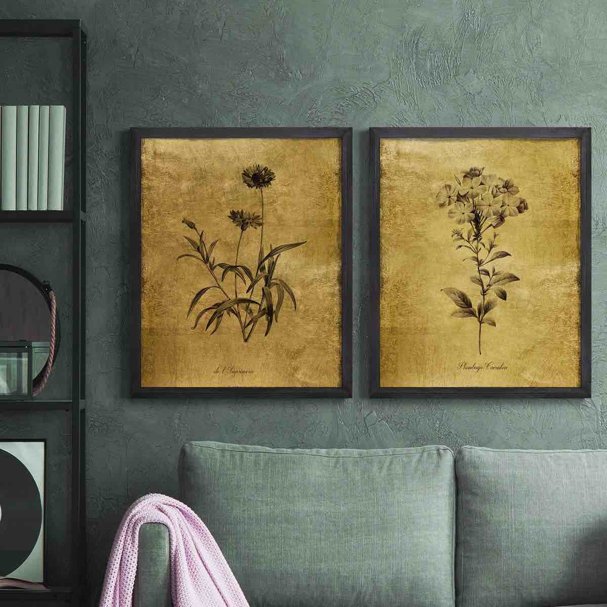 Condition photo showing New/Like New for gold sketch botanical i " 2 - pieces