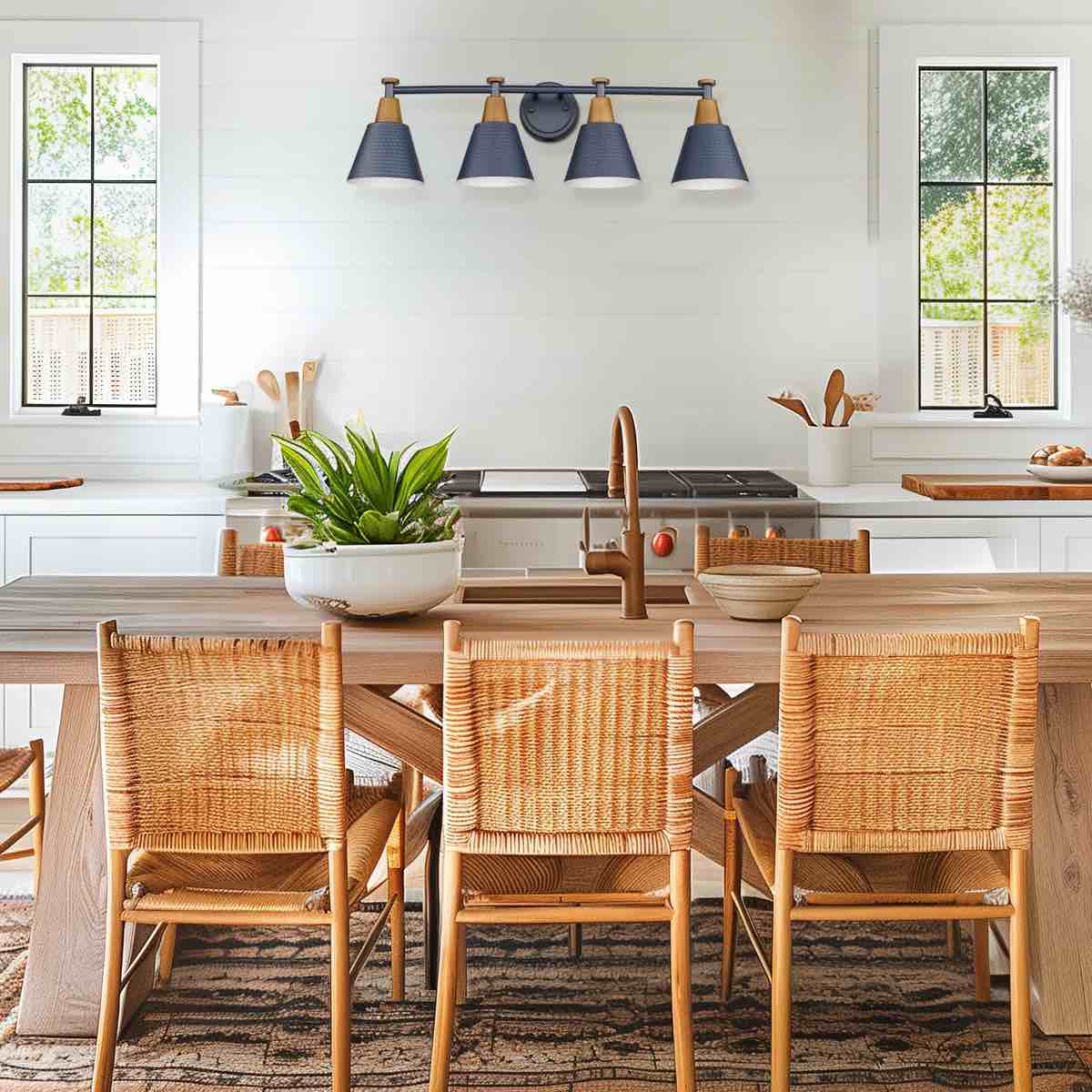 4-light bathroom light fixtures, farmhouse modern vanity lights wall lamp with hammered metal shade finish, dark blue, 4fg59b-4w blue