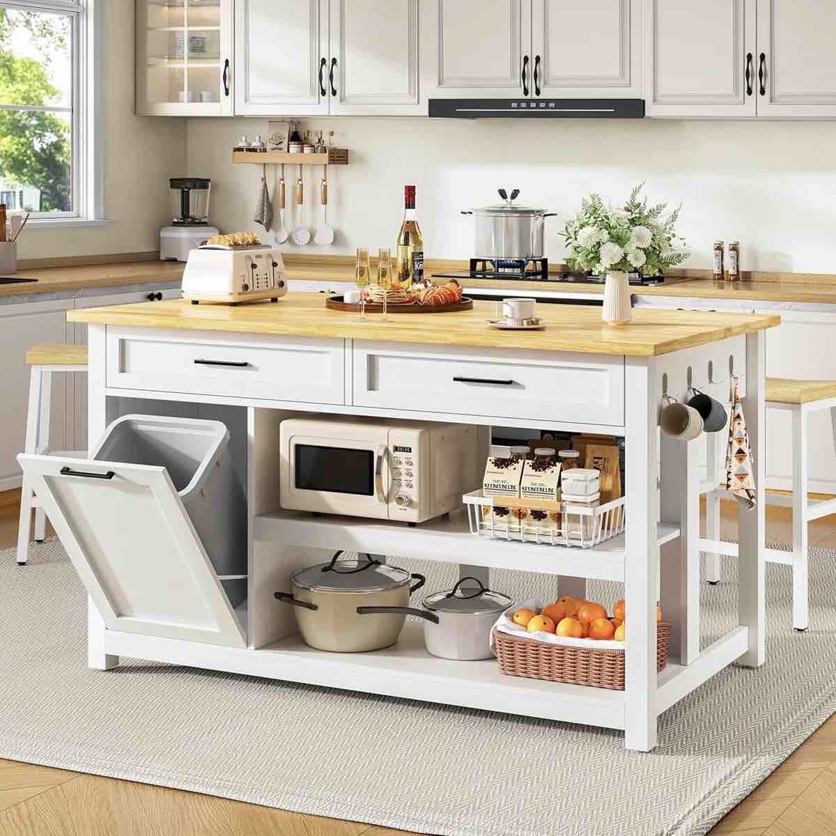 Condition photo showing Good Condition for ebern design 47” sturdy kitchen island with trash can