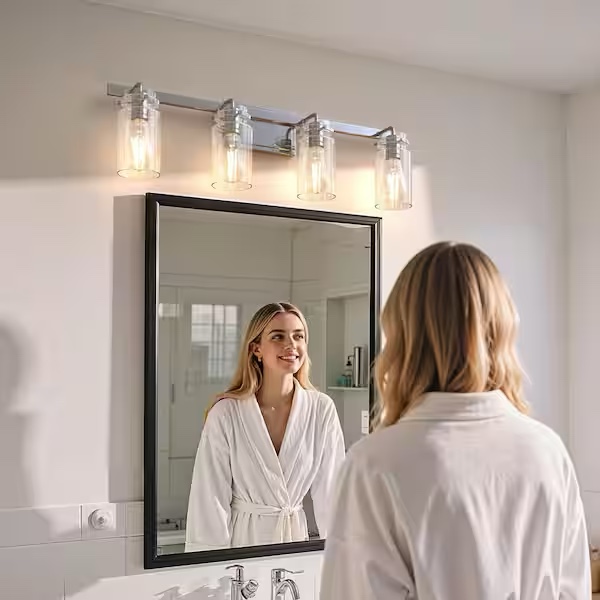 4-light bathroom vanity light with clear glass shades for vanity mirror, bathroom, or bedroom