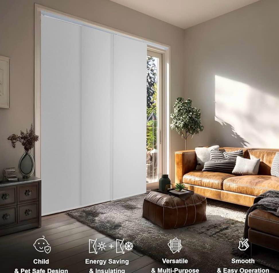 Blackout Vertical Blind By Latitude Run. Extendable Track 46-86 Inch, Trim-able Fabric Up To 96 Inch