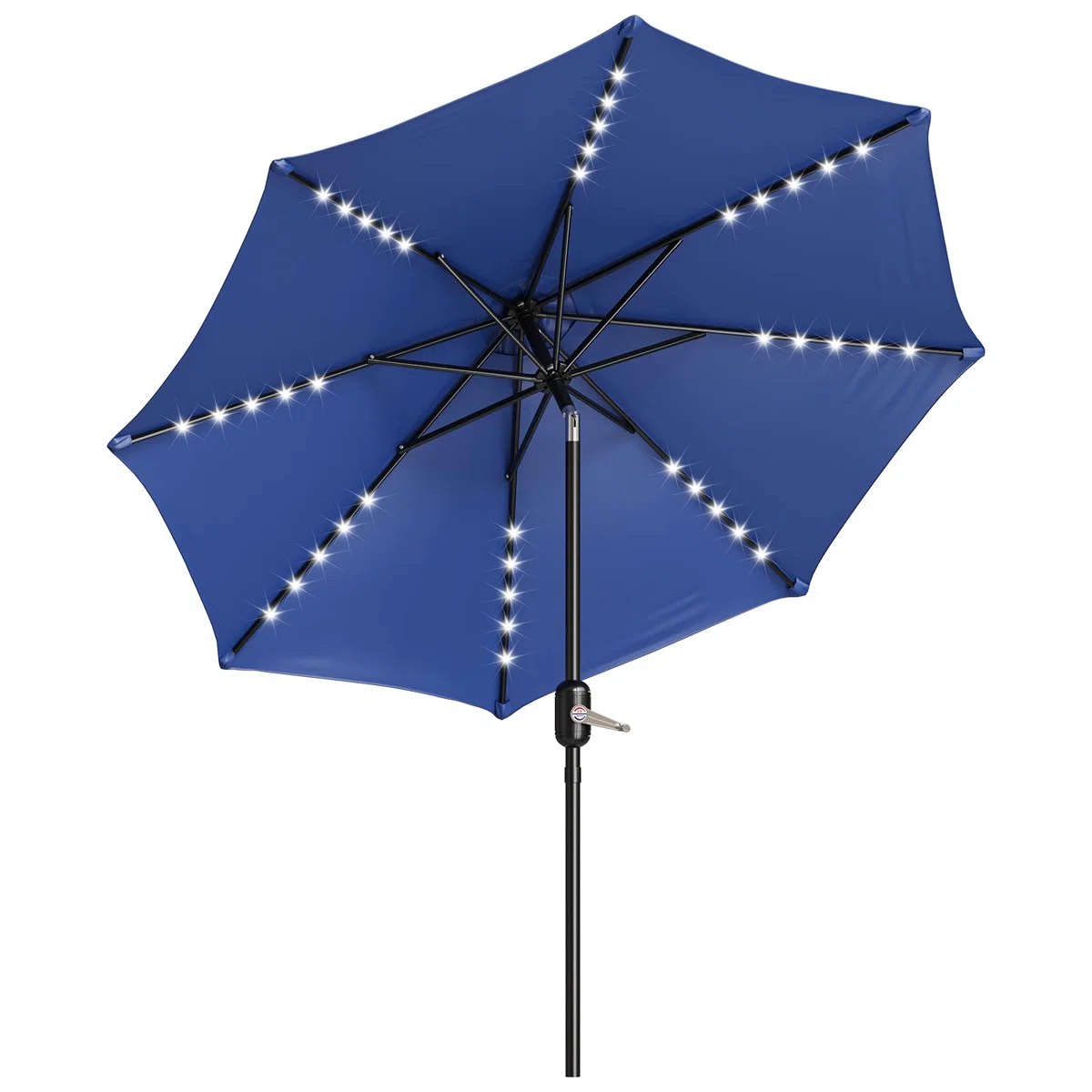 10ft patio umbrella with solar lights, 8 ribs market table umbrella with tilt crank & 40 leds for outdoor pool deck backyard navy blue