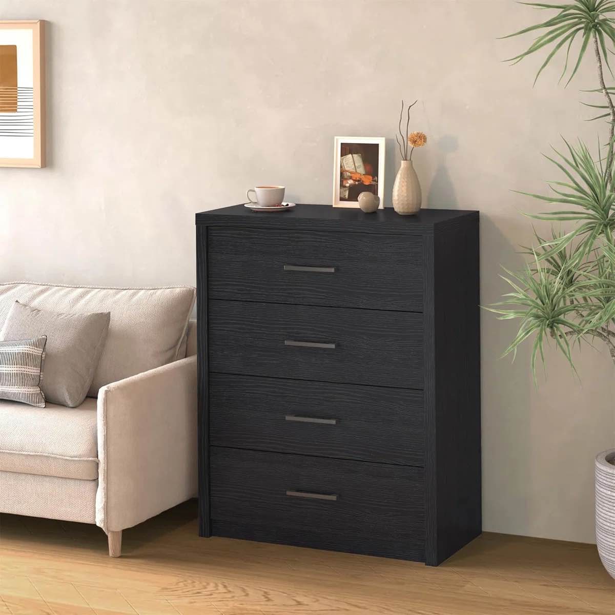 4-Drawer Wood Dresser - Wide Chest for Bedroom, Living Room or Home Office
