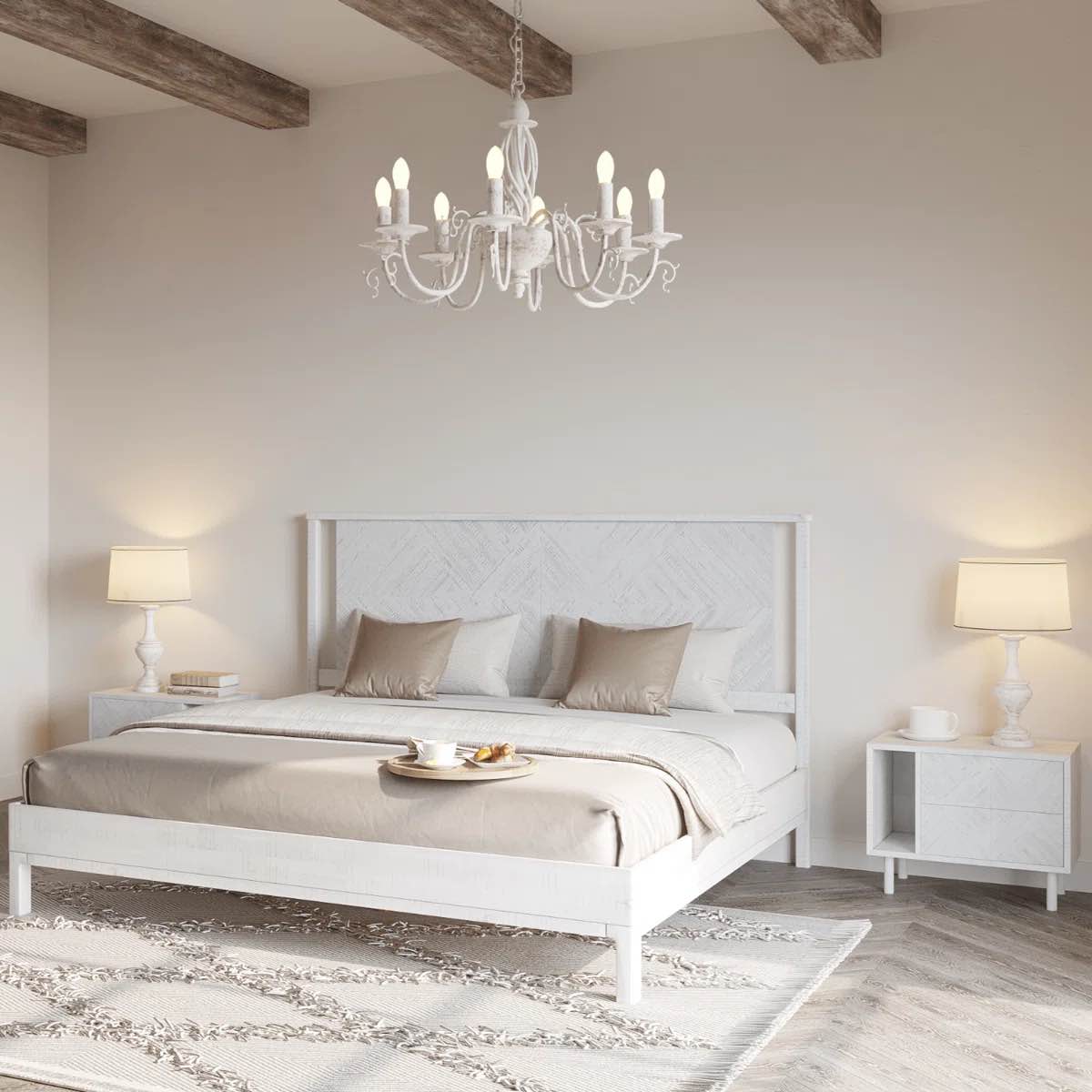 Ethan Solid Wood Platform Bed with Headboard, Rustic Bed Frame- king