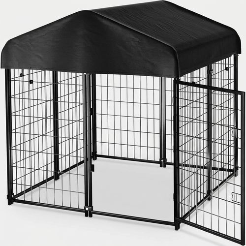 dog kennel outside with roof, 4'x4'x4.5' outdoor dog kennels for large dogs, heavty duty welded dog crate playpen with uv-resistant waterproof cover