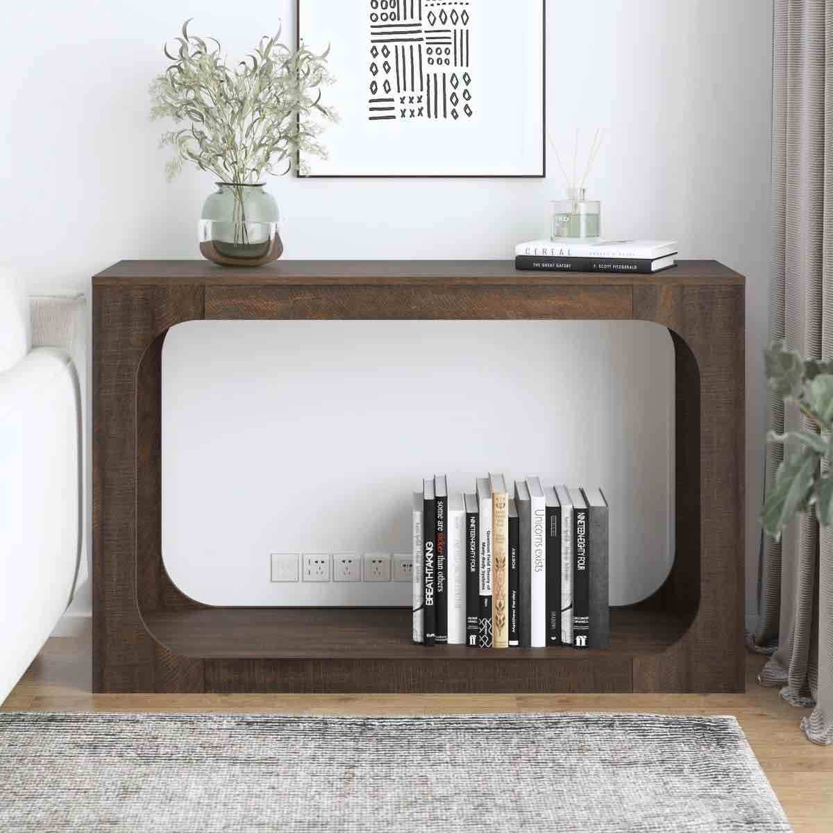 GALANO Doyle Knotty Oak Rectangular Engineer Wood Console Table