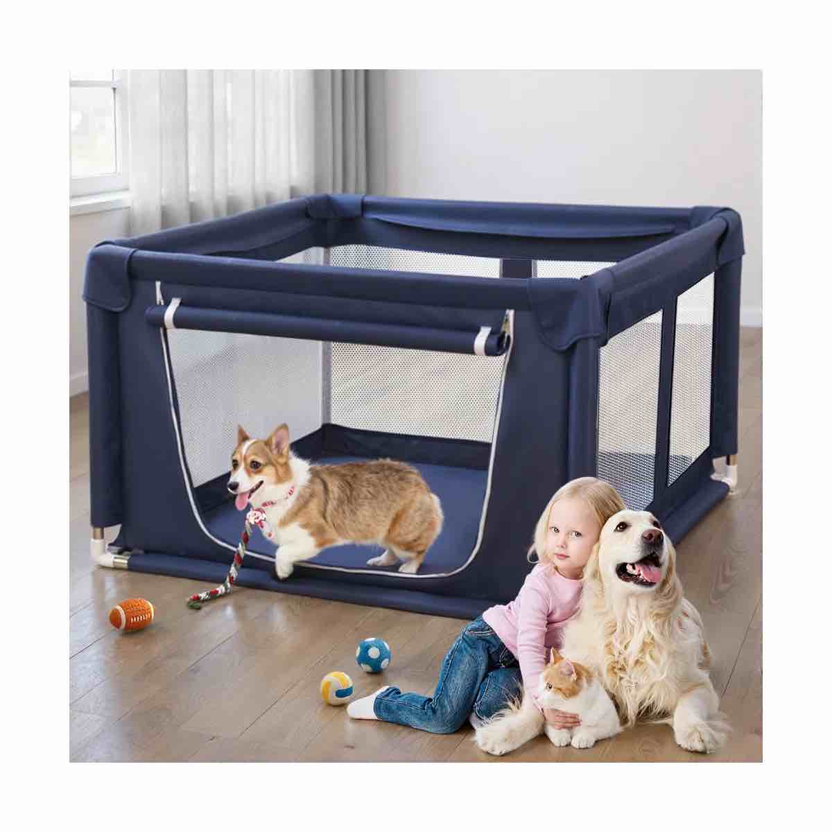 Puppy Playpen Indoor For Small Pets, 42X42X27 Inch, Dog Play Pen With Gate, Portable Oxford Fabric Pet Exercise Pen, Anti-Tipping Enclosure With Zipper Door