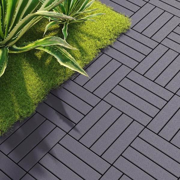 12'' x 12'' interlocking plastic deck tiles - box of 44 outdoor waterproof, flooring for patio, balcony & backyard, easy diy installation