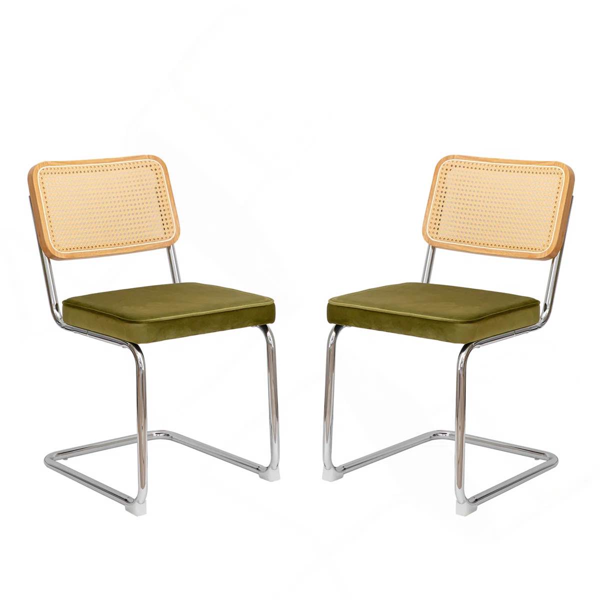 dining chairs set of 2, velvet rattan side accent chairs with chrome legs, modern mid century breuer designed chairs, upholstered chairs