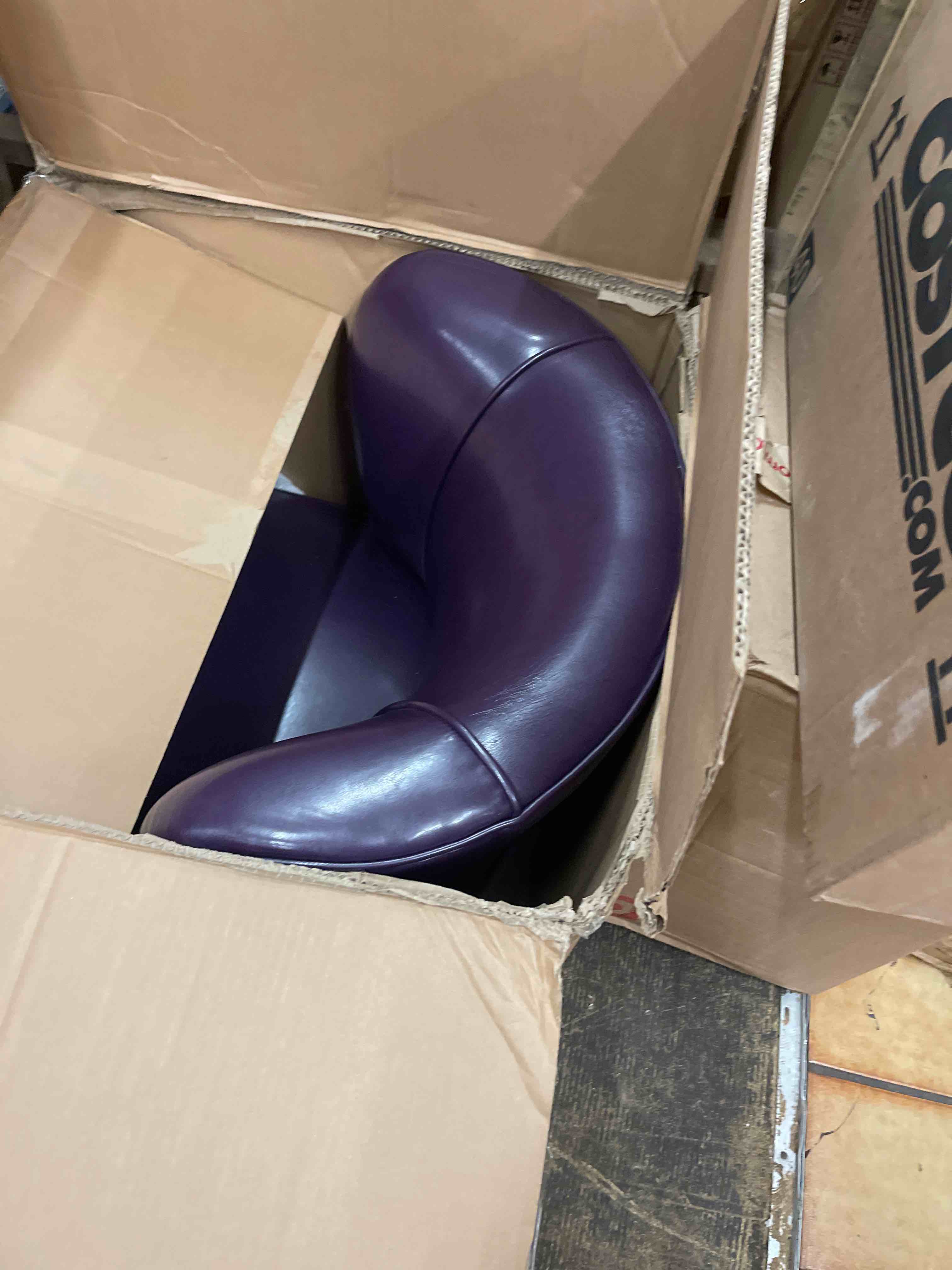 Condition photo showing As Is for mid-century club chair, pu leather sofa chair with high-density foam padding solid wood legs and 400lb capacity round reading chair for living room bedroom waiting room