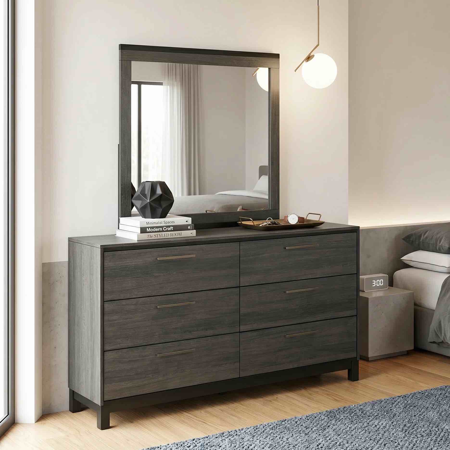 Condition photo showing New/Like New for round hill furniture loana antique grey finish wood mirror b187m (mirror only.)