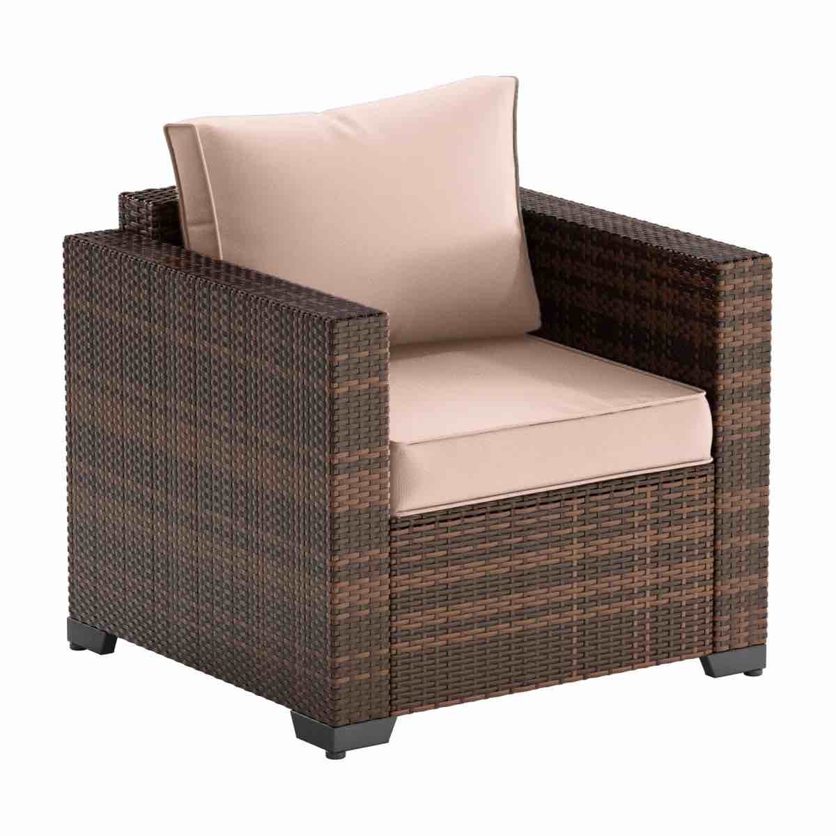 Condition photo showing New/Like New for wicker patio chair with cushions