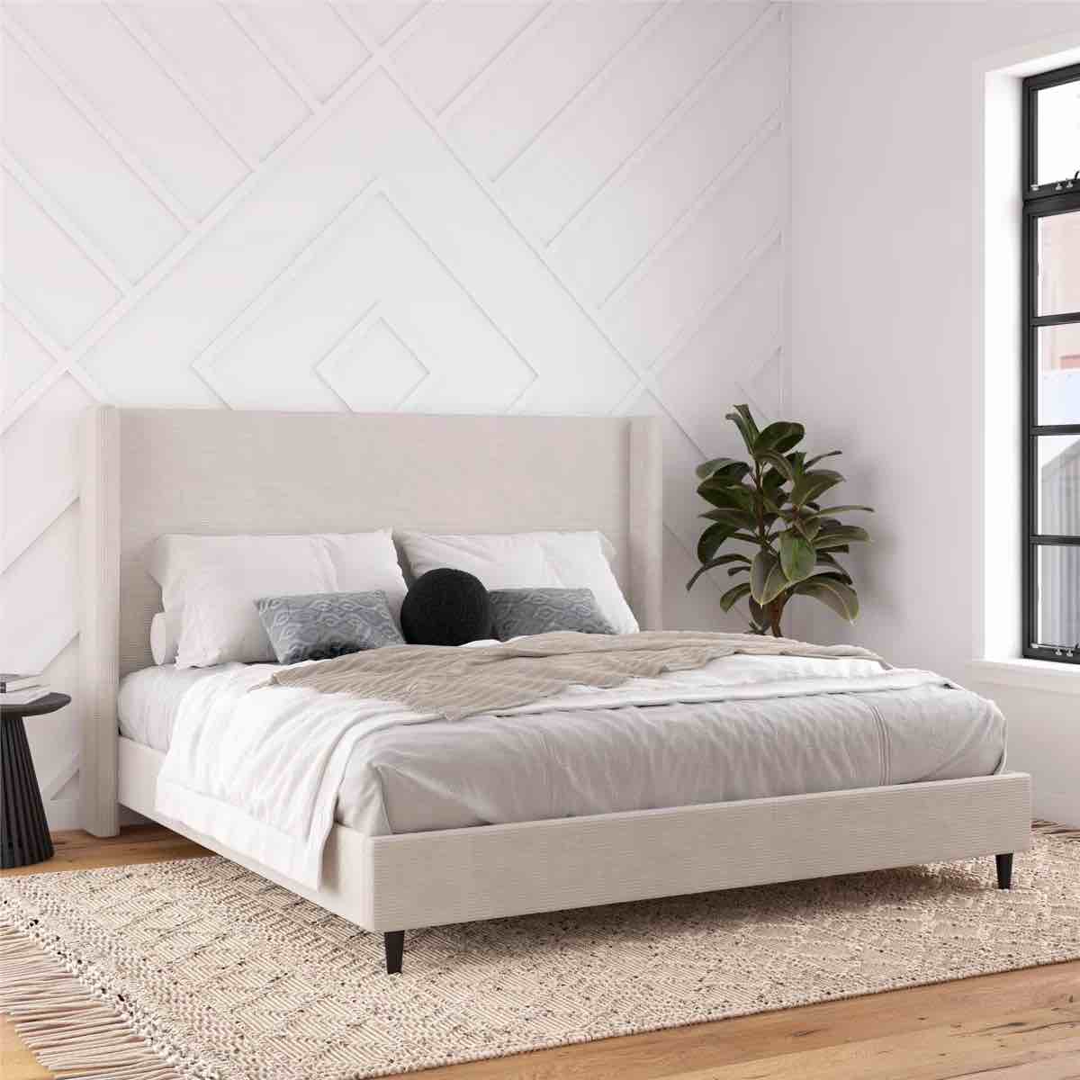 Condition photo showing New/Like New for ana king upholstered wingback bed