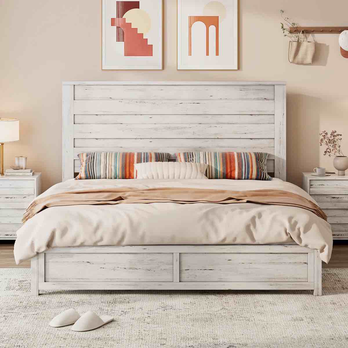 Condition photo showing New/Like New for marro farmhouse overlapped wood platform full size bed