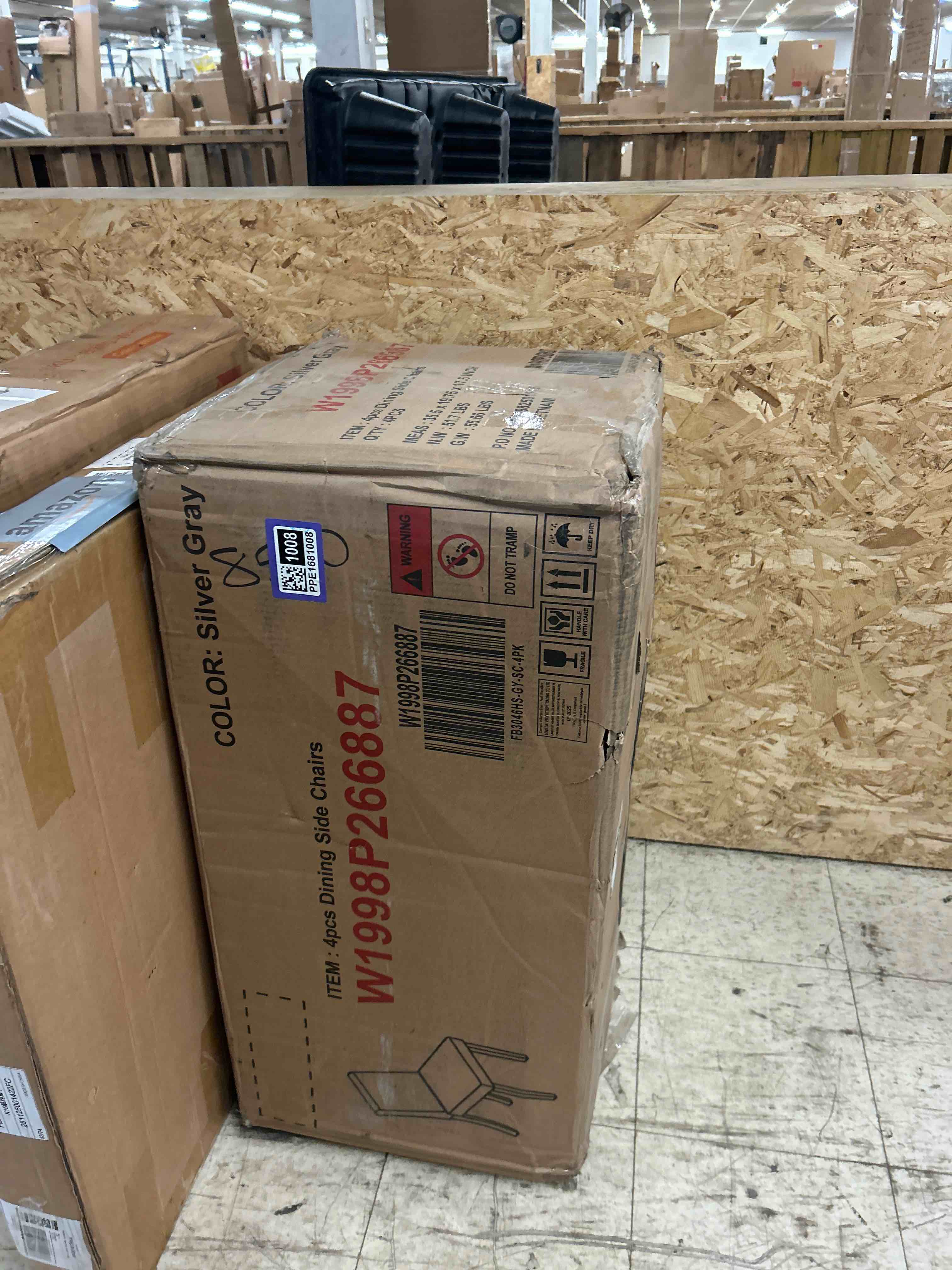 Condition photo showing New/Like New for dining chairs set for 4 - kitchen chair with padded seat, side chair for dining room, silver grey, solid wood legs, soft flannelette upholstery, ergonomic back, easy assembly