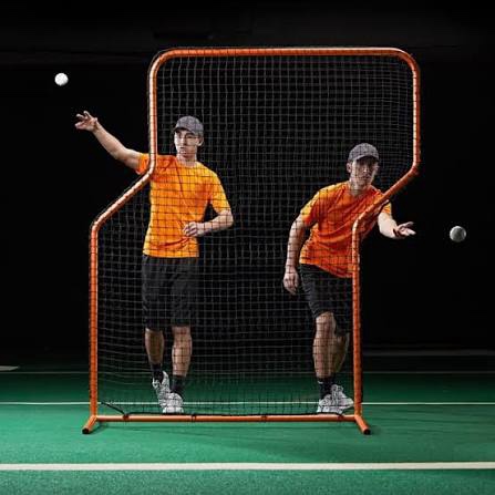 champro brute heavy-duty steel frame baseball/softball pitcher's z screen batting cage practice net, 7'x 5', orange