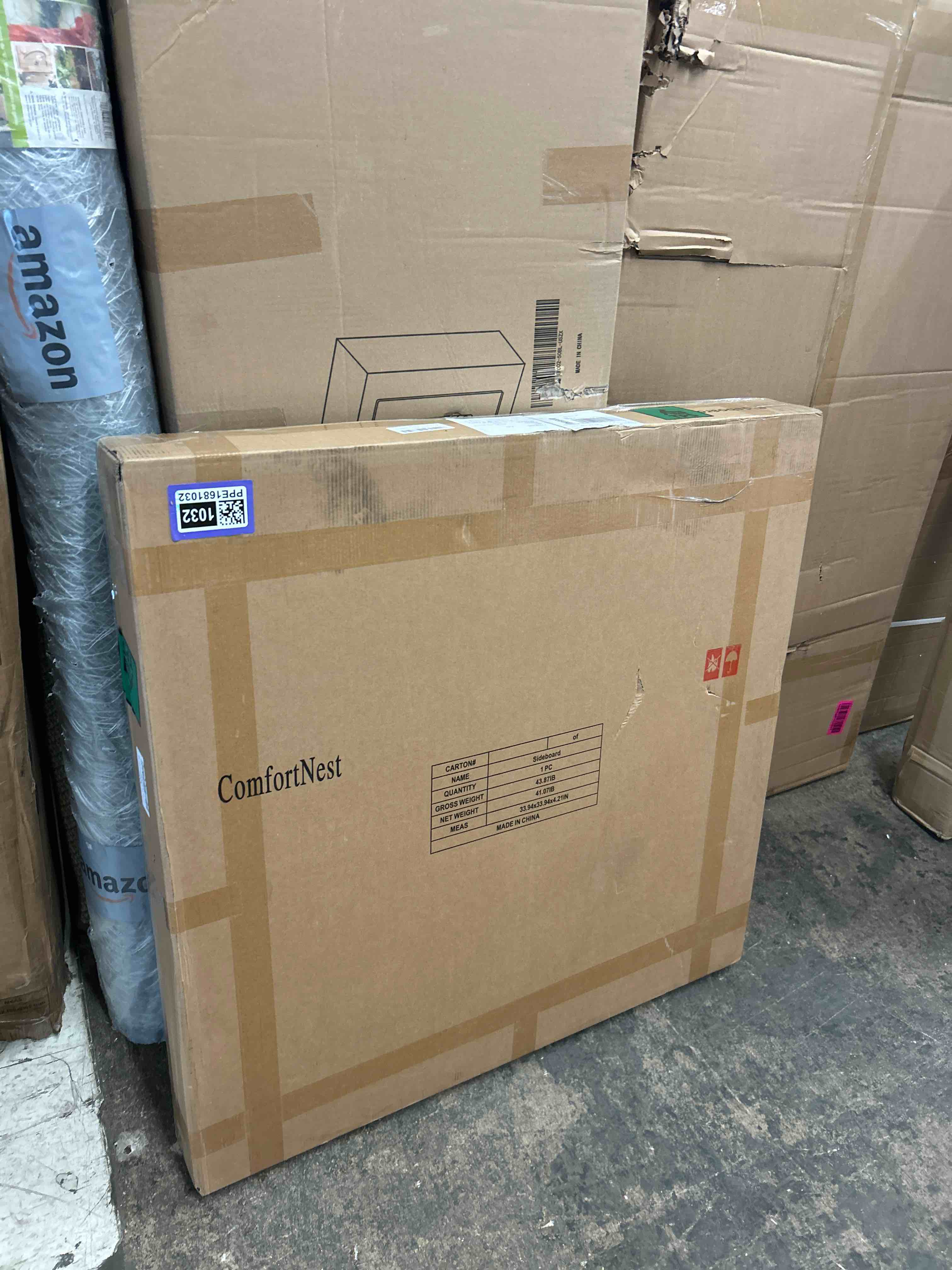 Condition photo showing New/Like New for sideboard buffet kitchen storage cabinet with rattan decorated doors, dining room, living room, hallway, cupboard console table, liquor/accent cabinet, three colors available (oak)