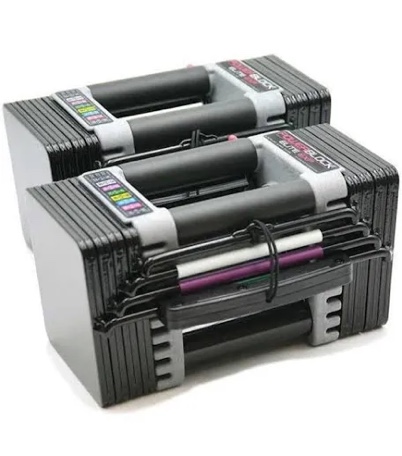 Condition photo showing New/Like New for powerblock elite exp adjustable dumbbells, sold in pairs, stage 1, 5-50 lb. dumbbells, durable steel build, innovative workout equipment, all-in-one dumbbells, expandable with expansion kits