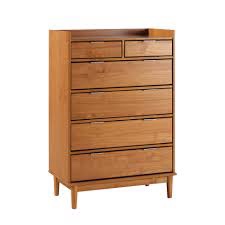 Condition photo showing New/Like New for walker edison br6drleedrca-t 43.88 x 16.63 x 29.63 in. solid wood 6 drawer chest with gallery, caramel