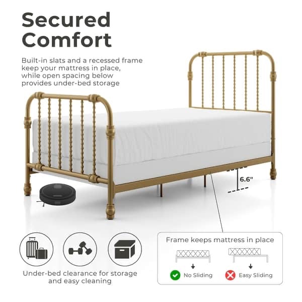 Condition photo showing New/Like New for furniture of america wren metal twin spindle bed - gold