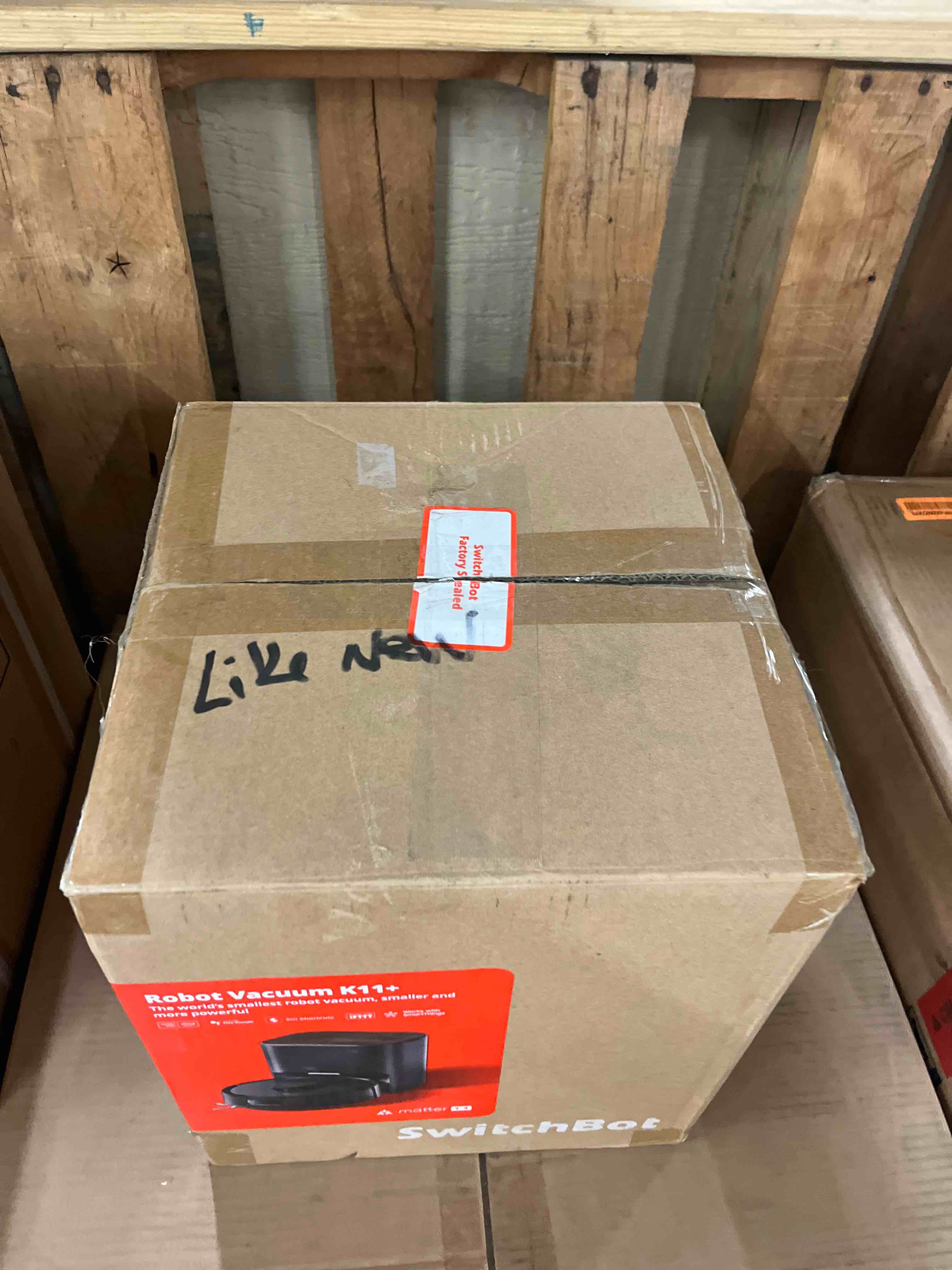 Condition photo showing New/Like New for switchbot k11+ robot vacuum & mop with matter, 6000pa suction, 90-day hands-free self-emptying, lds navigation, 3.6'' ultra-slim, anti-tangle for pet hair, works with alexa, google home, apple home