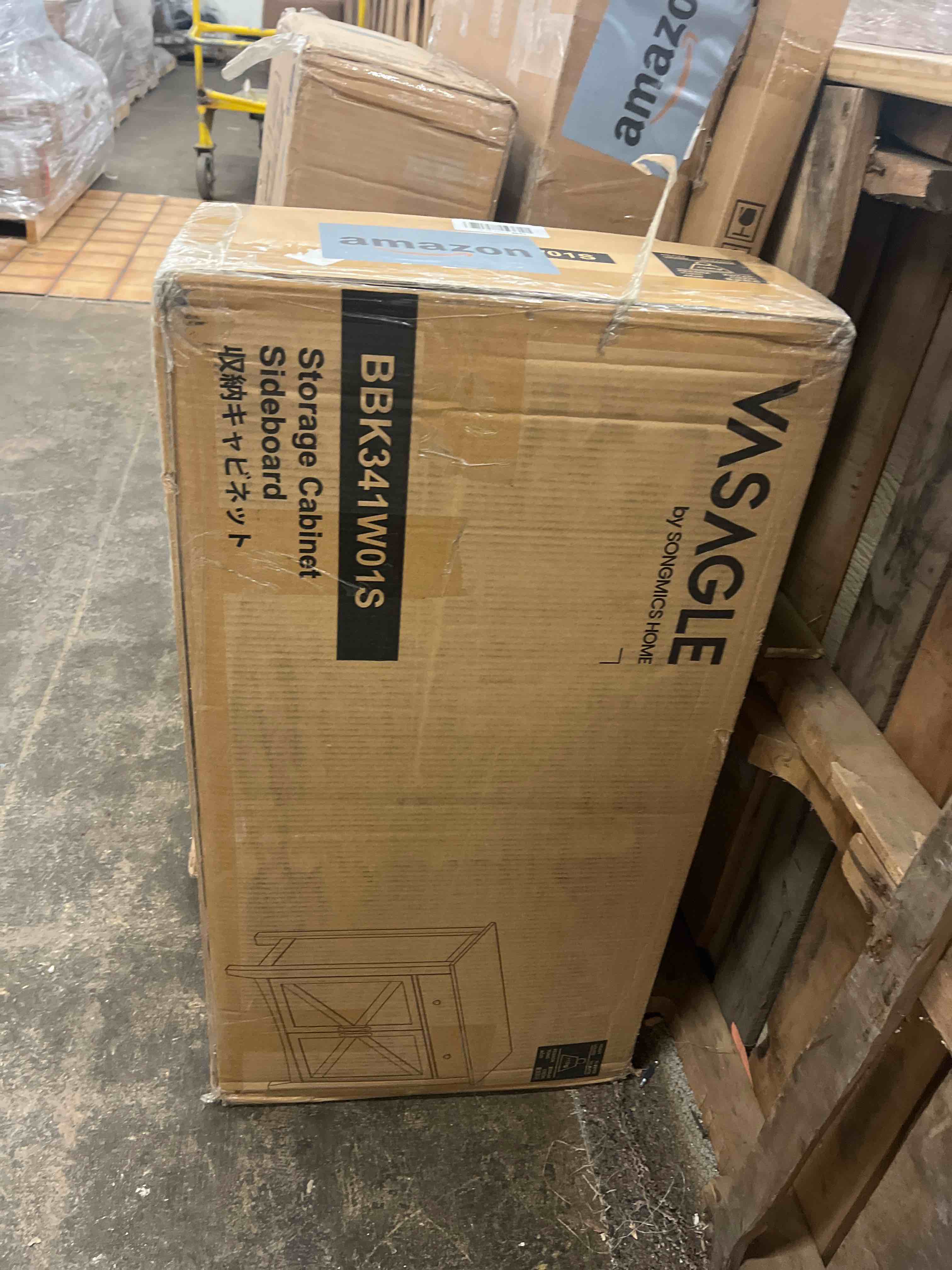 Condition photo showing New/Like New for vasagle liry collection - buffet cabinet, coffee bar cabinet with a drawer, adjustable shelf, sideboard storage with cable hole, drawer divider, rustic white and honey brown ubbk341w01