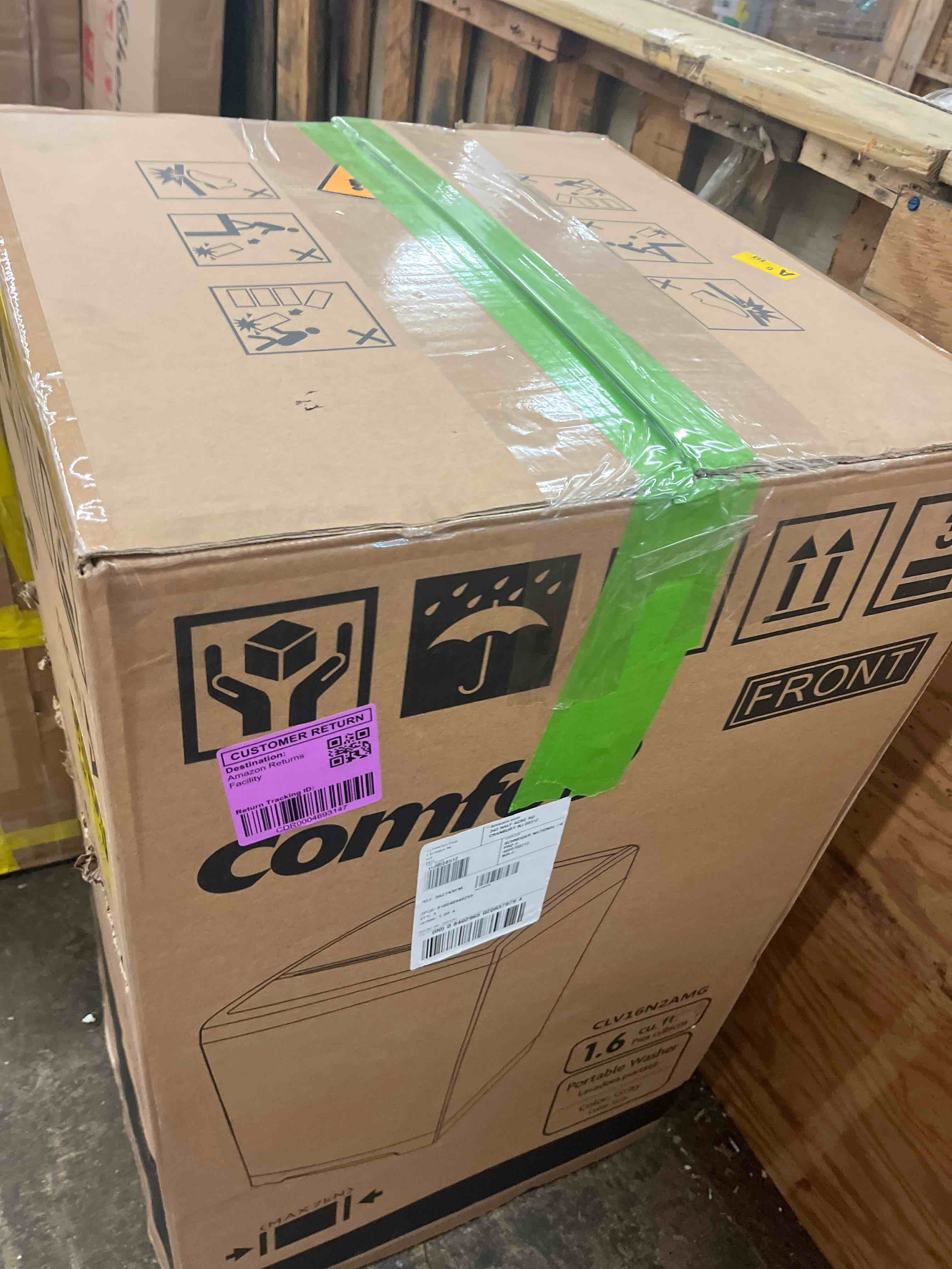 Condition photo showing New/Like New for comfee' 1.6 cu.ft portable washing machine, 11lbs capacity fully automatic compact washer with wheels, 6 wash programs laundry drain pump, ideal for apartments, rv, camping, magnetic gray