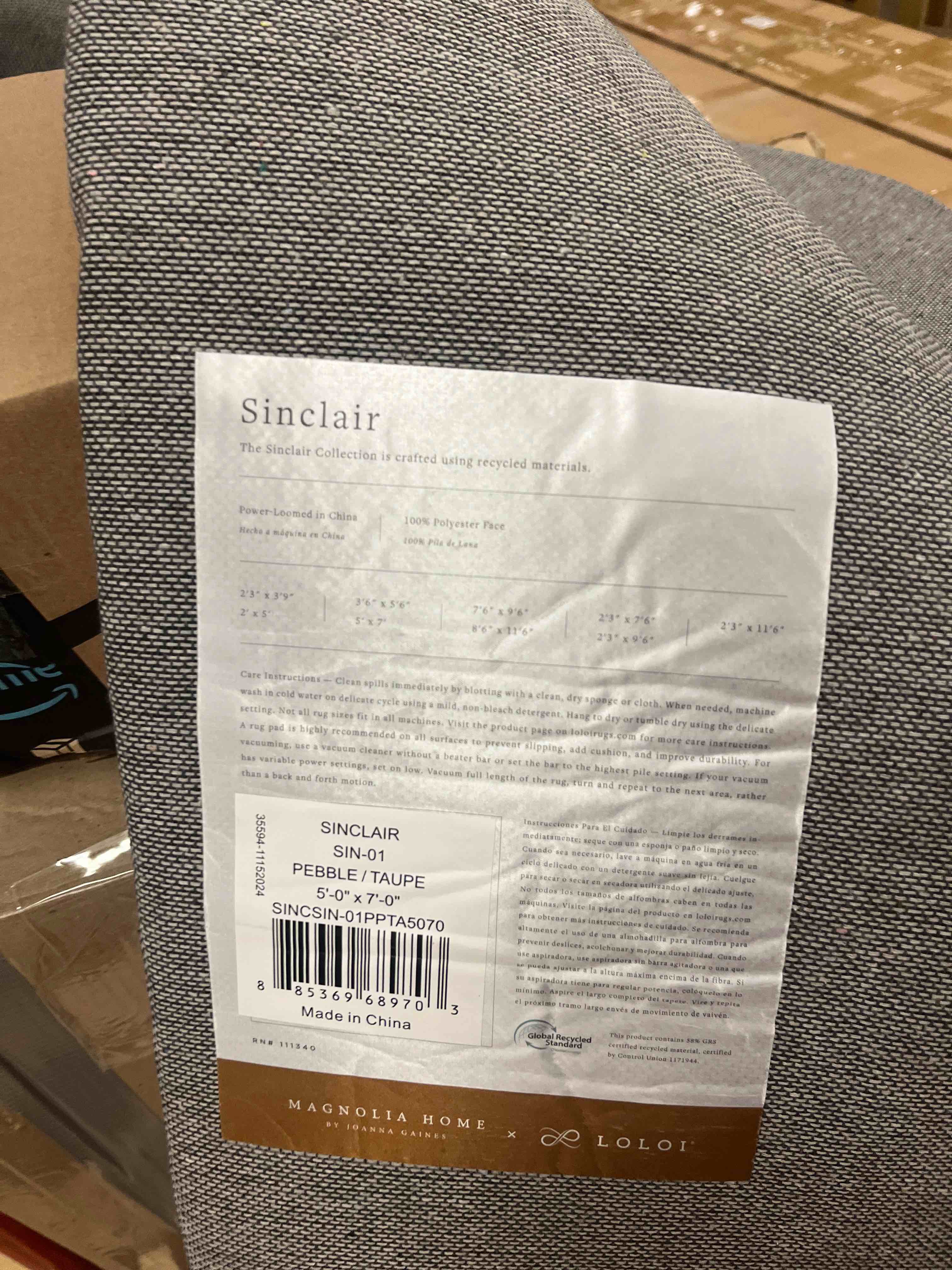 Condition photo showing New/Like New for loloi magnolia home by joanna gaines sinclair collection sin-01 pebble/taupe 5'-0" x 7'-0", .25" pile height, machine washable, area rug