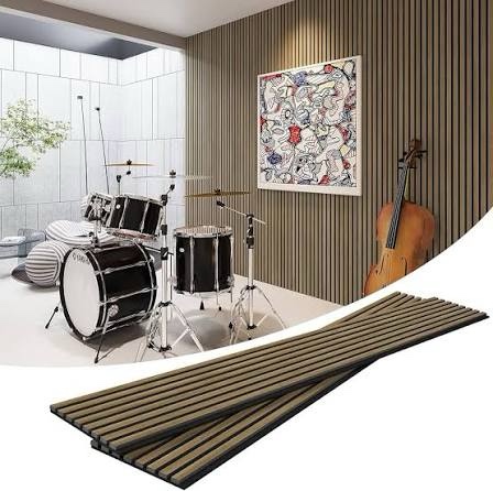 roomtec acoustic wood wall panels, 2 pack 94.5'' x 12.6'' soundproof wall panels,wood slat wall panels for interior wall decor (smoking walnut)