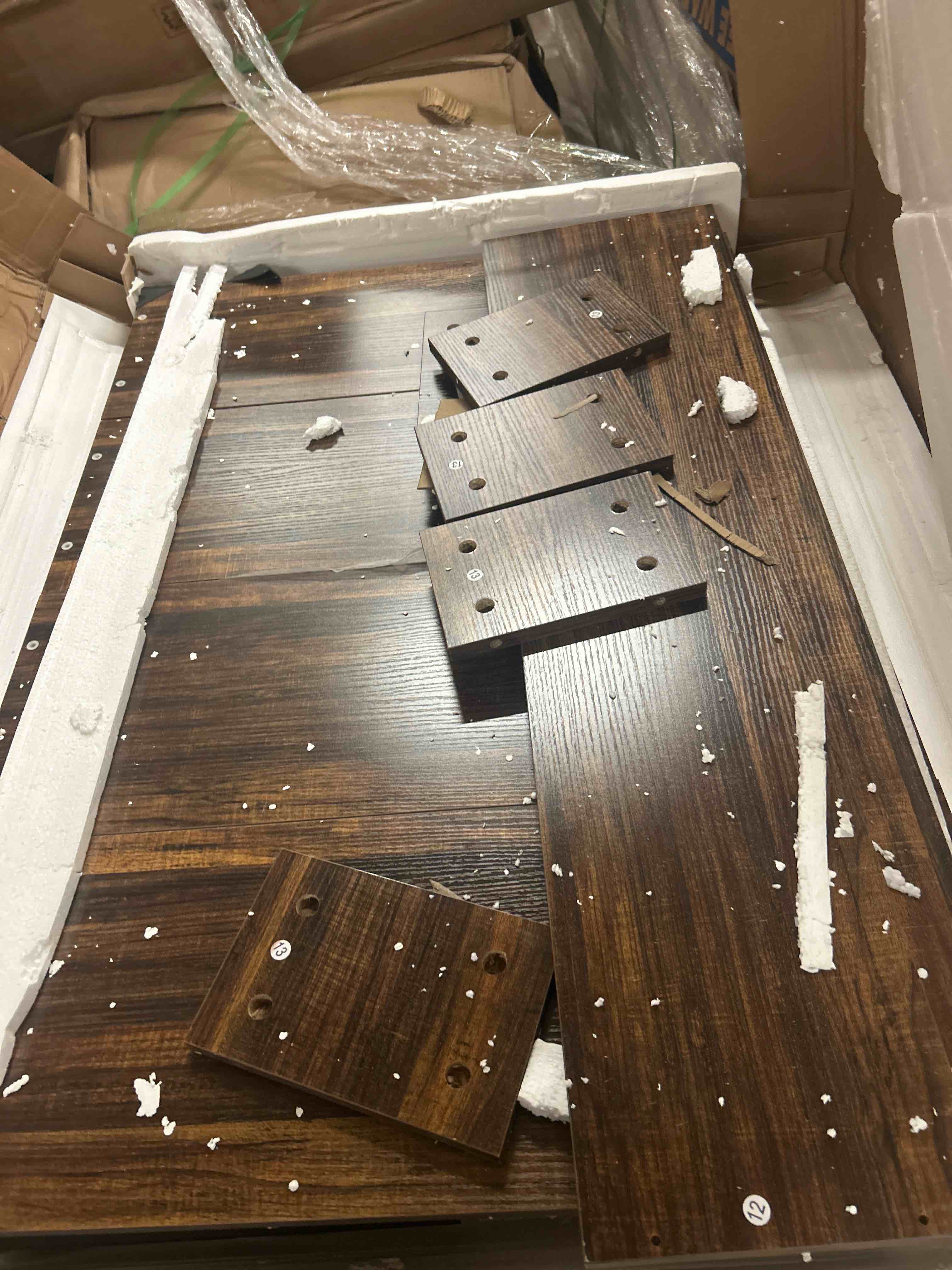 Condition photo showing Good Condition for tribesigns two person desk with monitor stand, 78.74" long double computer office desk with storage shelves, large gaming study writing table workstation for home office (rustic brown)
