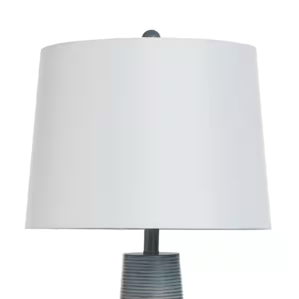 Condition photo showing New/Like New for 31.5 in. denim washed, white urn task and reading table lamp for living room with white linen shade