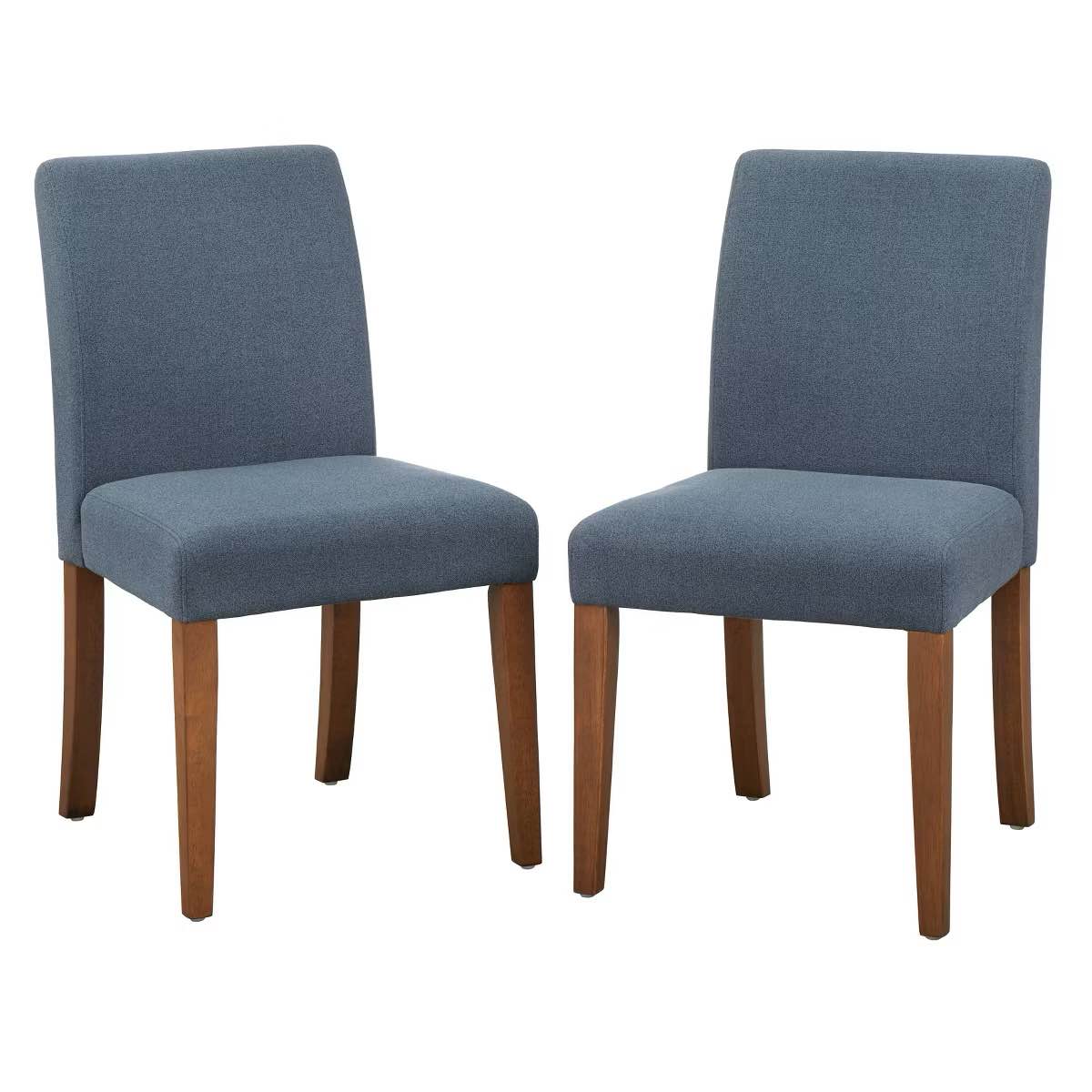 Condition photo showing New/Like New for set of 2 estelle armless upholstered dining chairs slate blue: upholstered, rubberwood frame, foam filled