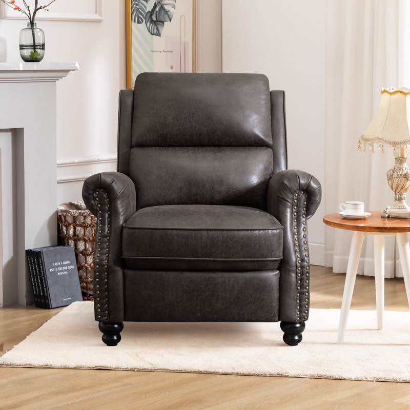 34.6" wide classic and overstuffed soft pushback recliner with rivet