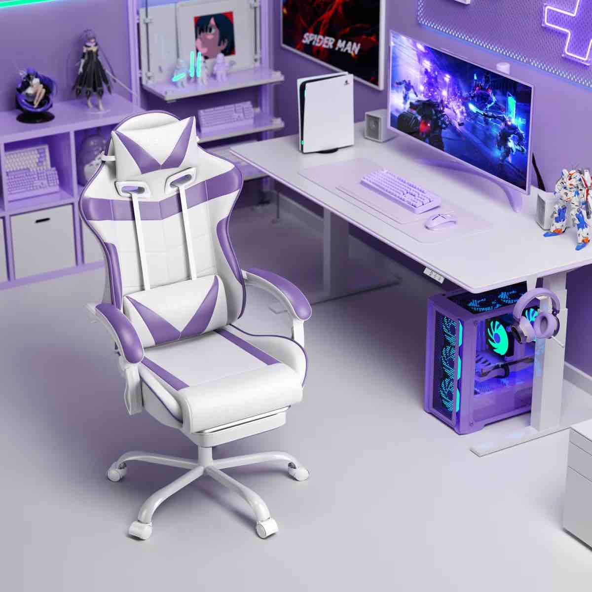 high-back adjustable reclining ergonomic faux leather swiveling pc & racing gaming chair with footrest