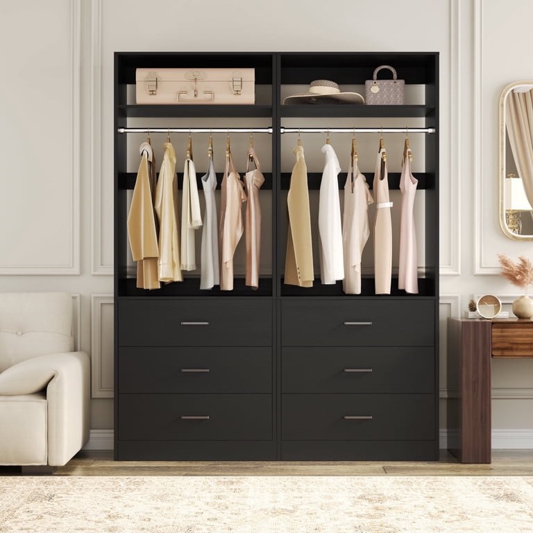 freestanding closet system with 3 wood drawers