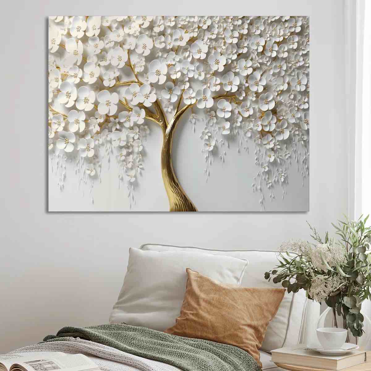 white orchid tree garden of branches iii - tree floral canvas wall art print (no texture)